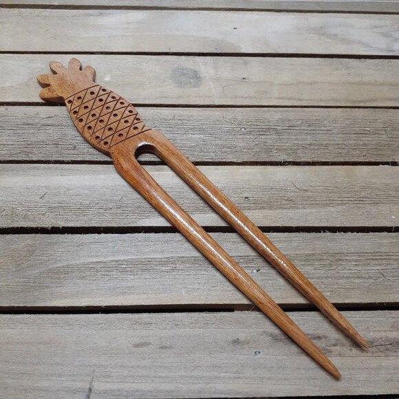 Wooden Hair Accessory Pineapple Hawaii Tropical Pick 7.4\